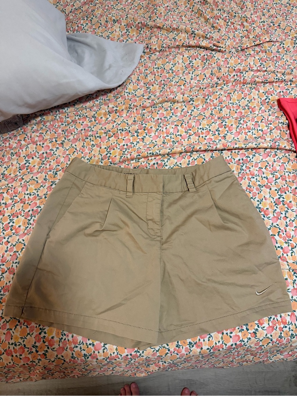 Nike Women's Tan Athletic Shorts with Small Logo